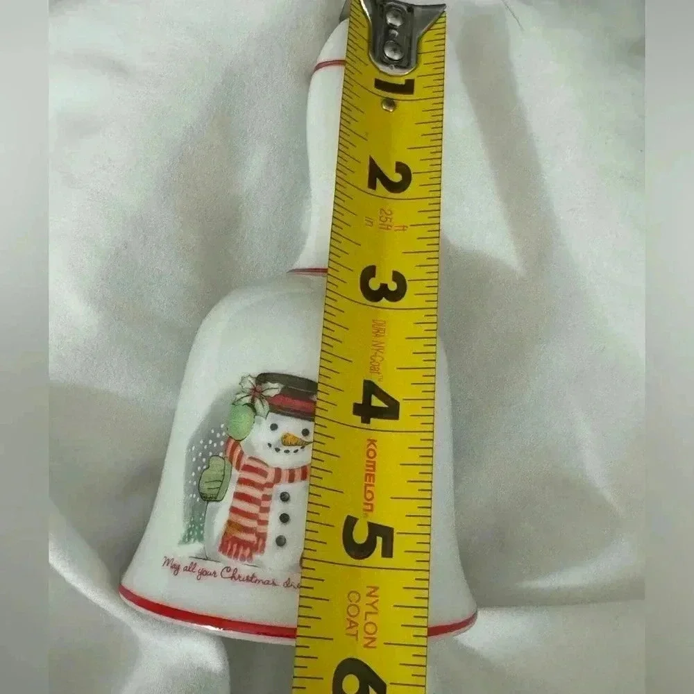 Vintage Snowman Christmas Porcelian Bell NIB  Cottagecore Classic Holiday Decor